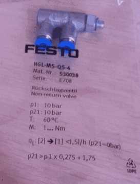 Festo One-Way Valve HGL-M5-QS-4 530038 Brand New & Original