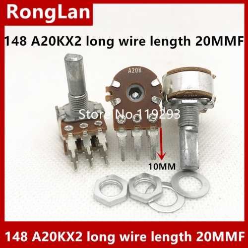 148 type double potentiometer A20K A20KX2  long wire length SHAFT 20MMF