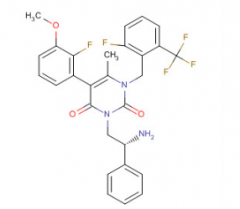 3-[(2R)-2-Amino-2-Phenylethyl]-5-(2-Fluoro-3-methoxyphenyl)-1-[[2-fluoro-6-(trifluoromethyl)phenyl]methyl]-6-methyl-2,4(1H,3H)-pyrimidinedione(CAS:830346-50-4)