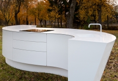 White Solid Surface Kitchen Counter Arc Shape