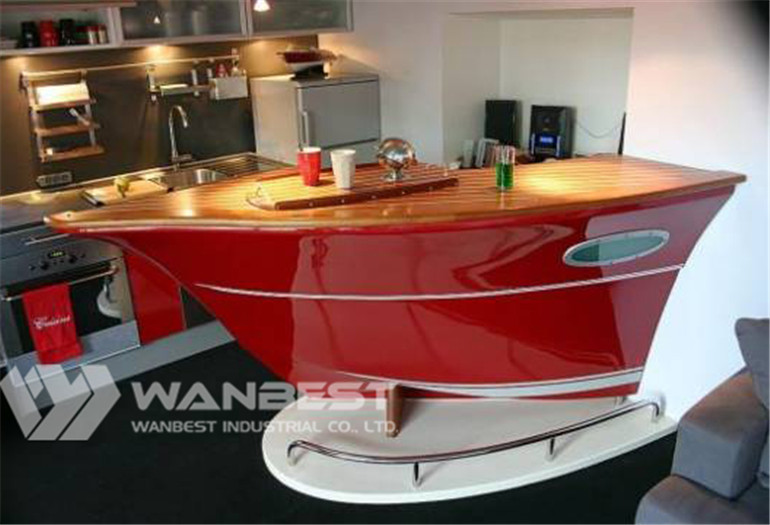 red boat shape bar counter