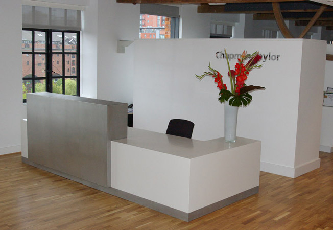 Front Desk L Shape White Corian Top Classic Design