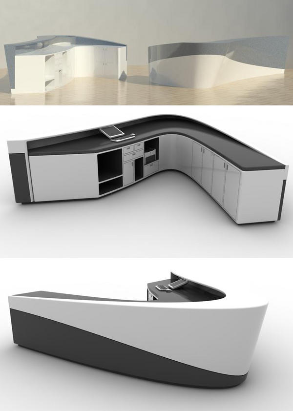 Luxury black and white curved solid surface reception desk for shopping mall center