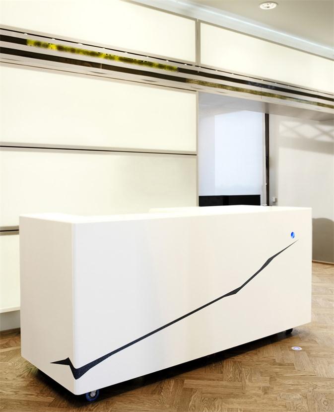 small white reception desk