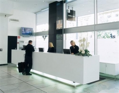 Hotel straight white reception desk 