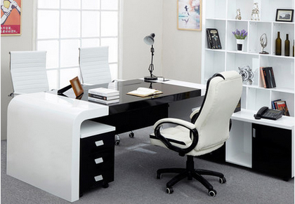 High gloss white and black acrylic solid surface director desk