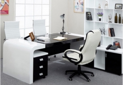 High gloss white and black acrylic solid surface director desk