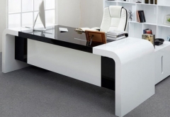 High gloss white and black acrylic solid surface director desk