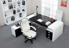 High gloss white and black acrylic solid surface director desk