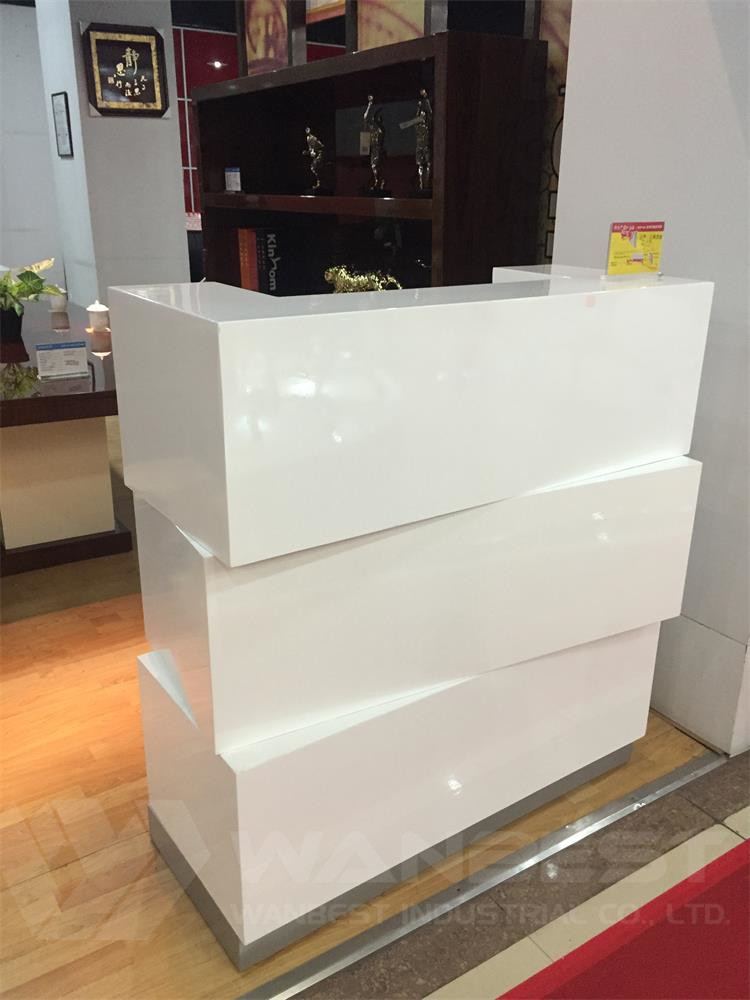 White Corian marble company reception salon cash counter shopping mall kiosk  (1)