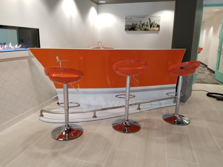 orange corian bar counter for 3 people office