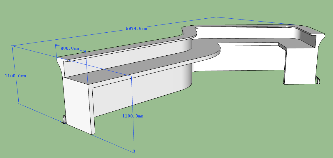 The behind of corian bar counter 3D drawing.
