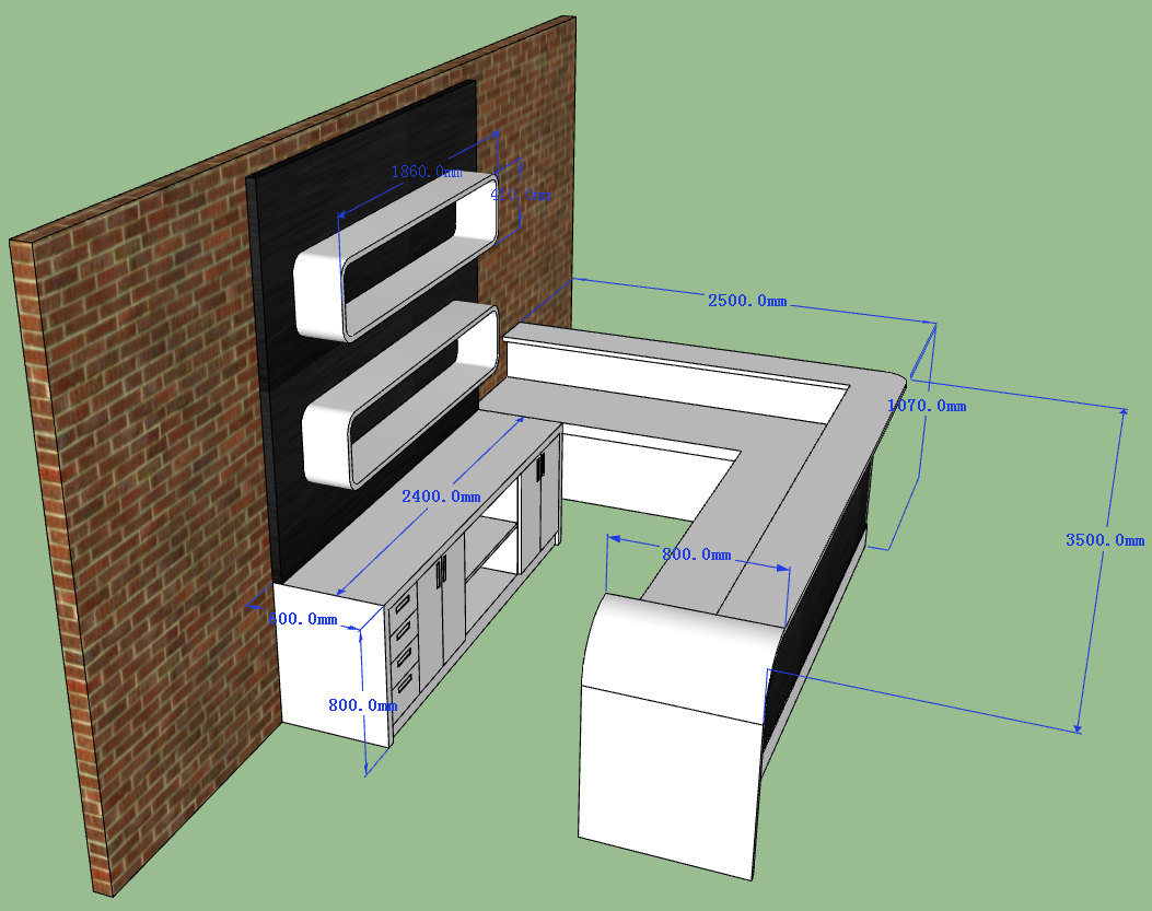 the side of bar counter 3D drawing 