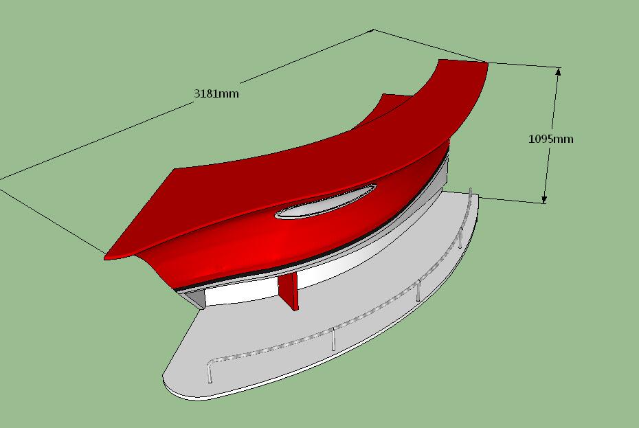 3D Drawing of boat shap bar counter