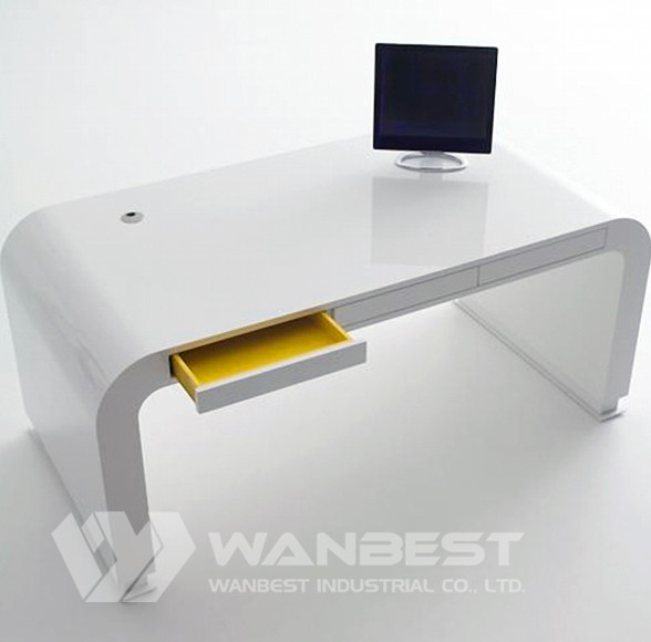 curved acrylic solid surface simple office desk 