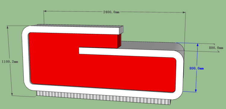 The front of reception desk 3D drawing 