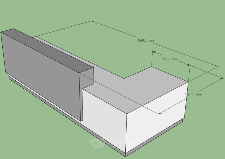 The side of front counter 3D drawing 