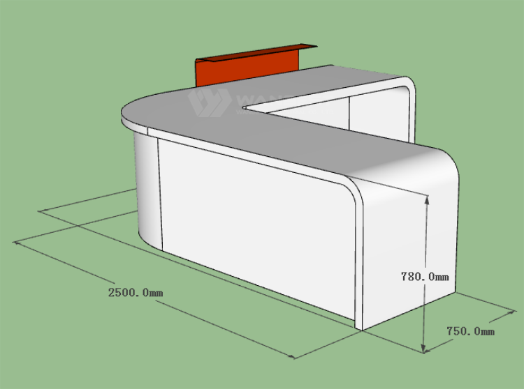 The side of front desk 3D drawing 