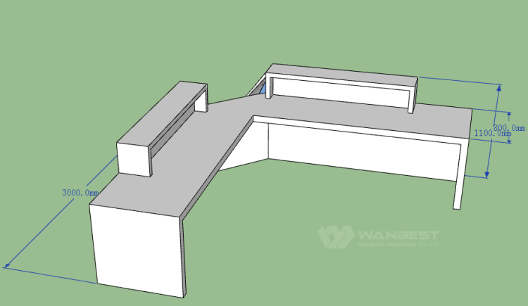 The 3D drawing-reception desk behind