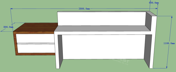 The behind of reception desk 3D drawing 