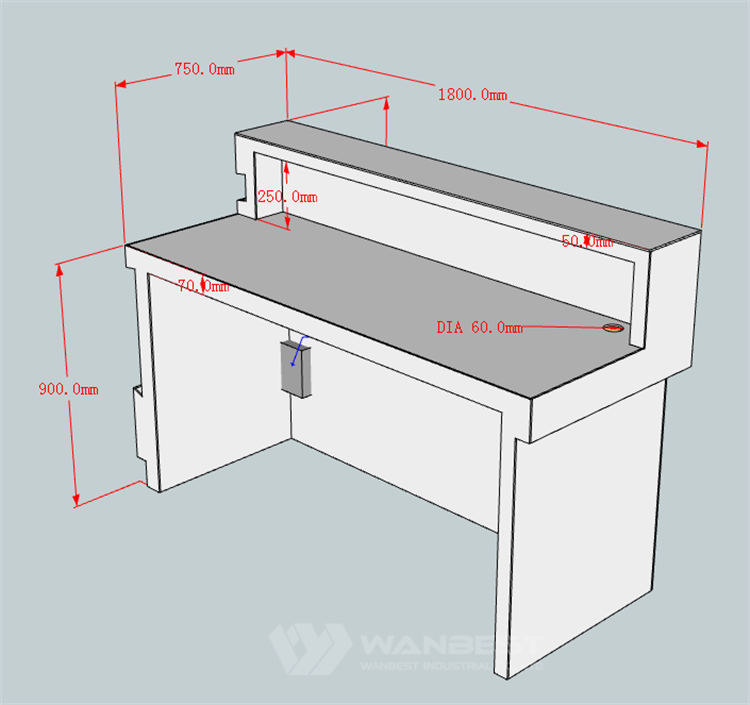 The behind of reception desk 3D drawing 