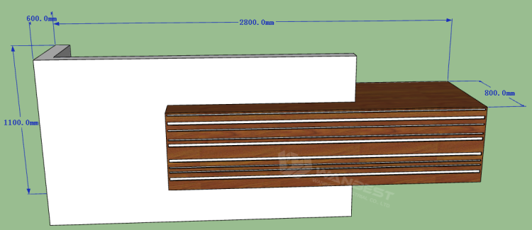 The front of reception desk 3D drawing 