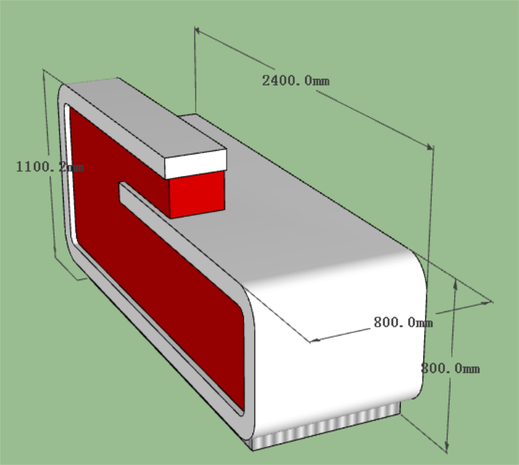 G Shape Custom Design Reception Desk Supplier Red White