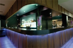 black solid surface table tops and wood material restaurant counter