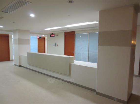 Long hospital clinic reception desk