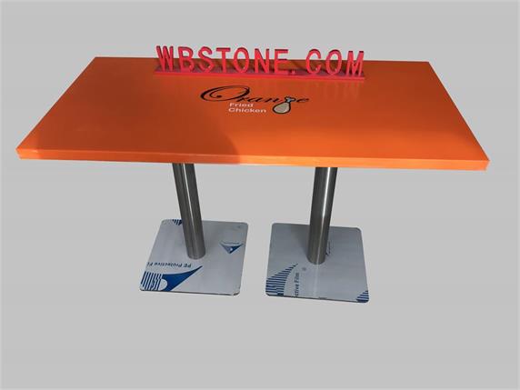 Orange color corian solid surface dining table custom logo