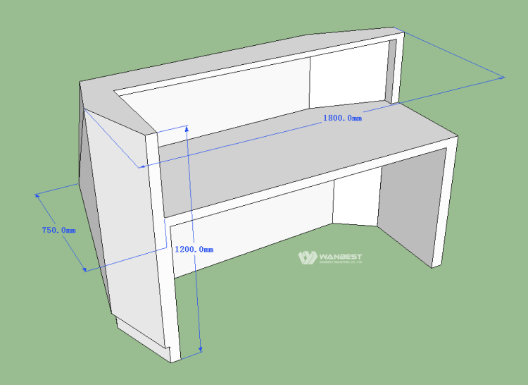 3D drawing- reception desk behind 