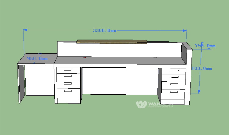 Reception desk 3D drawing -behind 