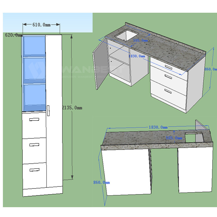 A set kitchen counter 3D drawing 
