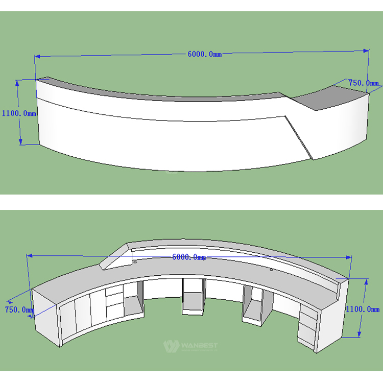 The 3D drawing of white reception desk 