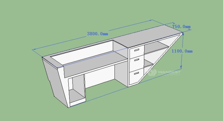 Reception desk 3D drawing -behind 