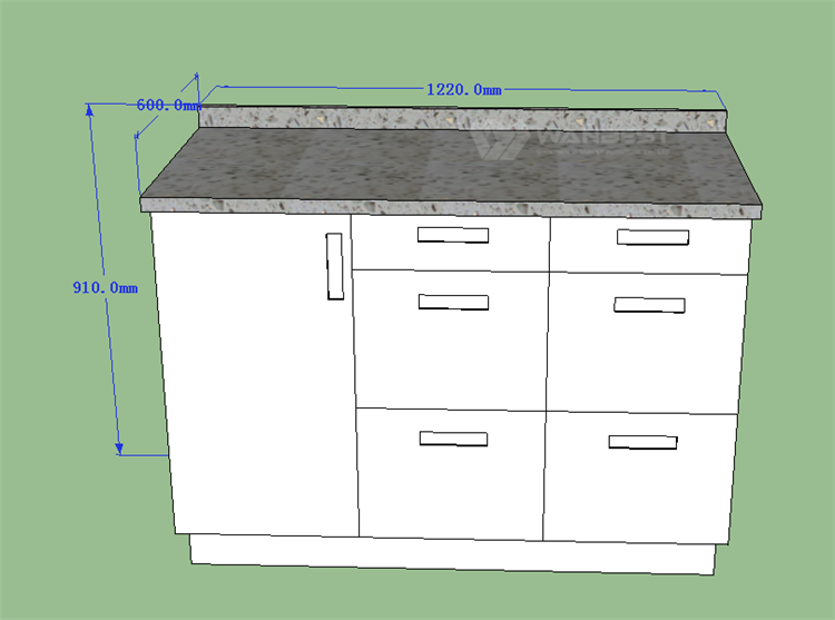 Kitchen counter 3D drawing- front 