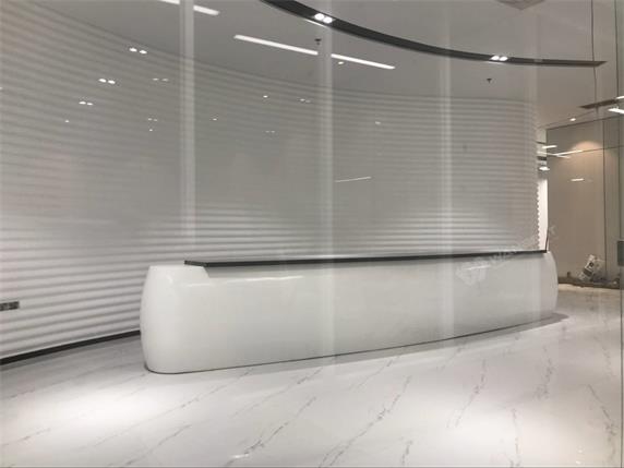 Elliptical straight corian white grey reception desk