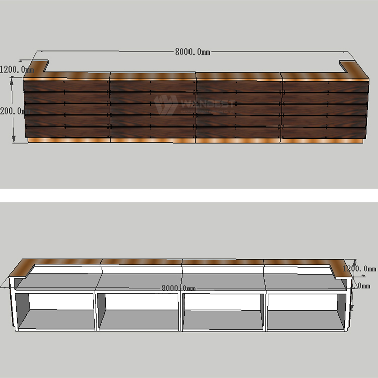 The 3D drawing of commercial bar counter 