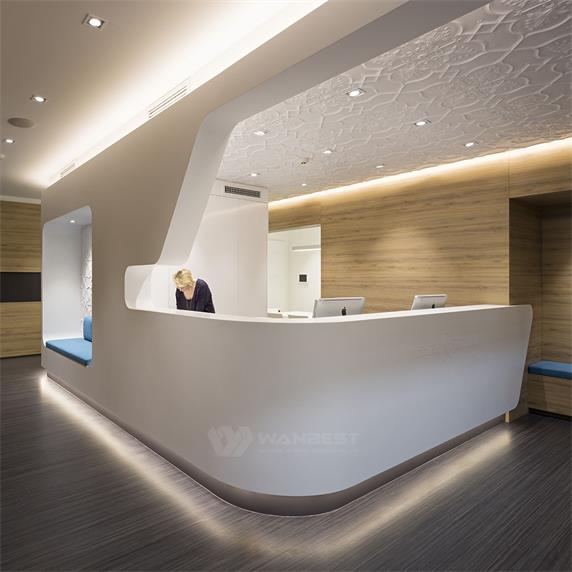 2018 New White Arc artificial stone LED reception desk