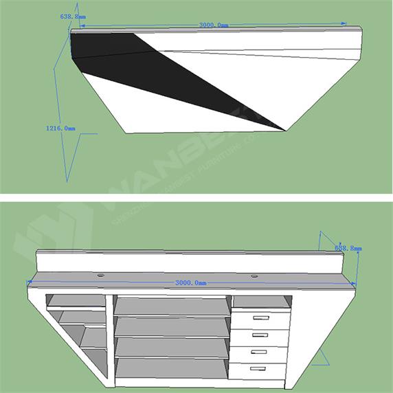 Reception desk wood body lacquered artificial stone counter tops