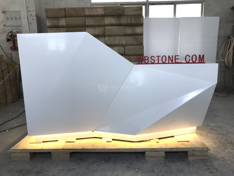 Diamond one seat white LED lighting corian reception desk 