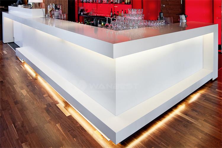 Customized Acrylic Led White L Shape Nightclub Coffee Bar Drinking Counter