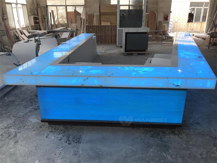 Blue lighting corian bar counter 