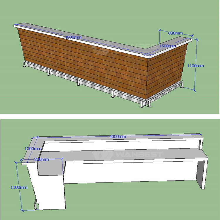 The 3D drawing of bar counter 