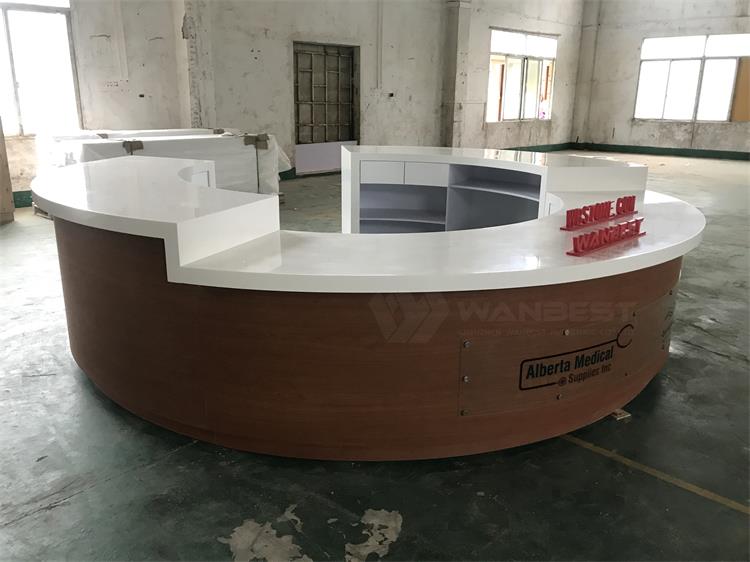 Round Wooden & Solid Surface Reception Desk Furniture