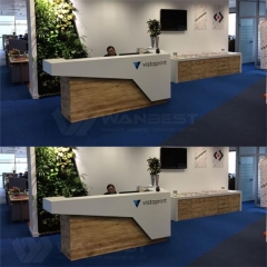 L shape customized cheap front desk furniture with LOGO