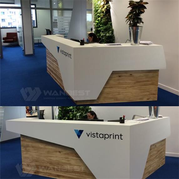 L shape customized cheap front desk furniture with LOGO