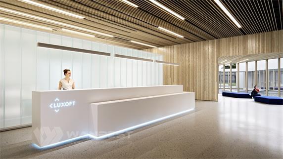 Unique straight white LED & LOGO corian reception desk