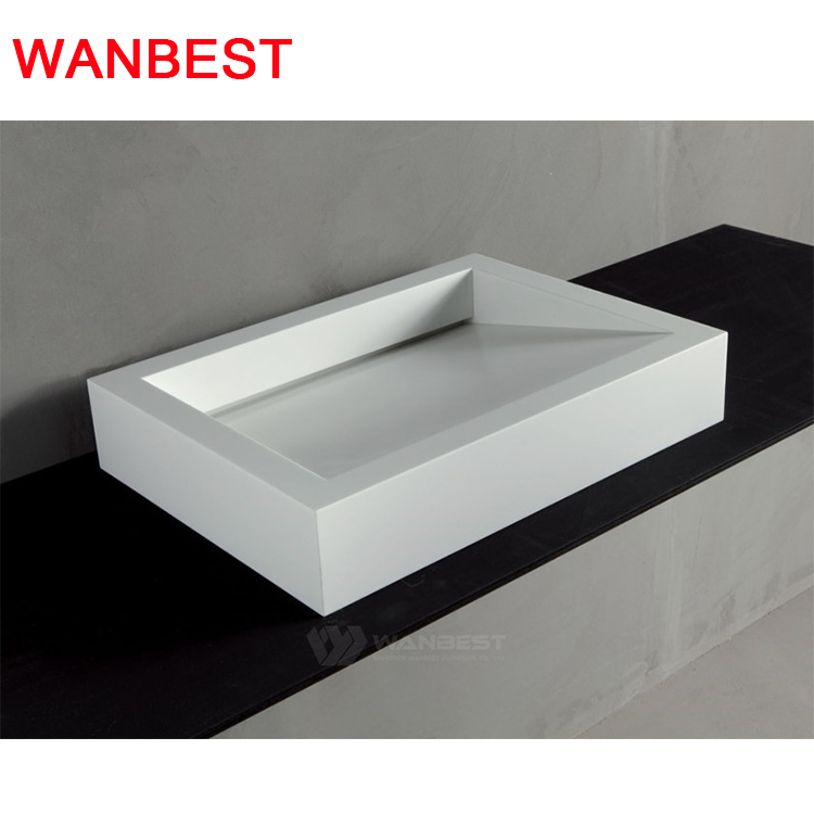 Artificial Marble White Rectangle Special Design Bathroom Sink