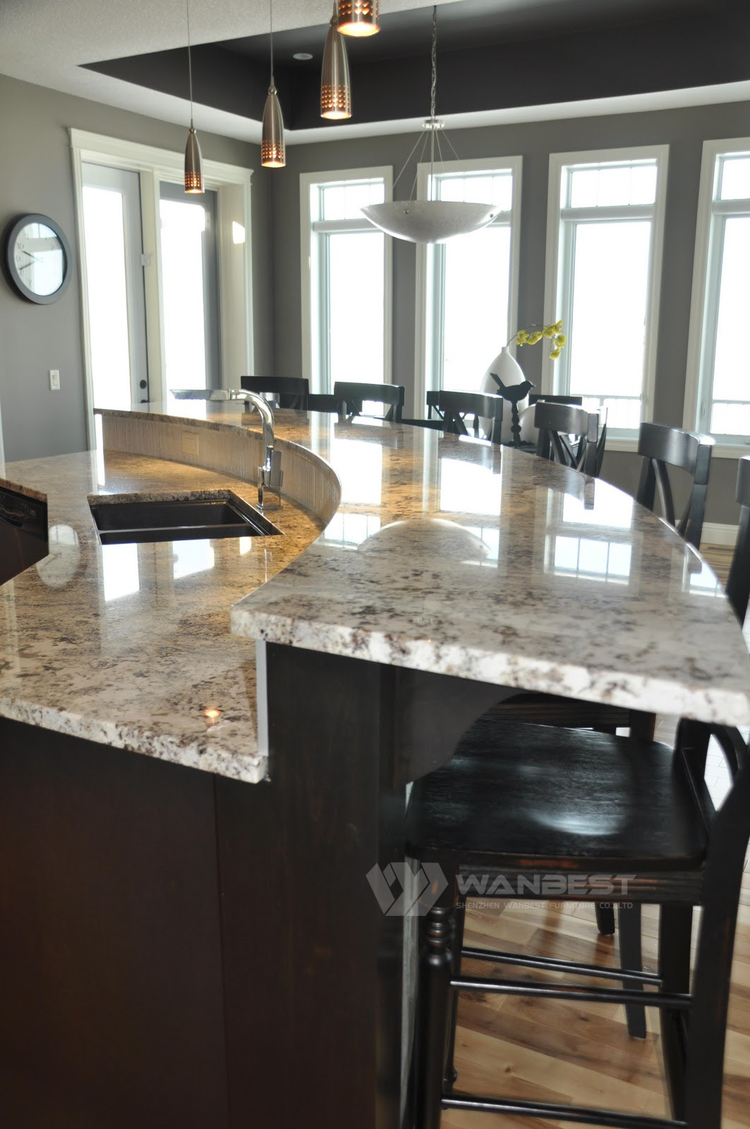 Elegant Solid Surface Kitchen Counter Tops With Two Sinks 
